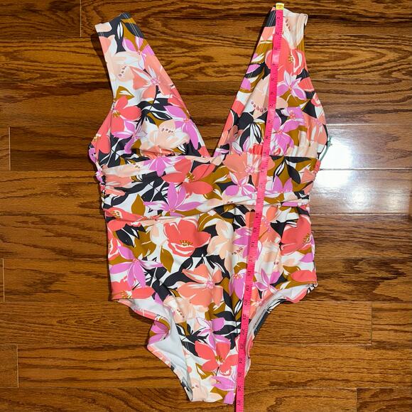 NWT Kona Sol Pink Grey Floral High Coverage One Piece Swimsuit Size Large - Picture 11 of 11